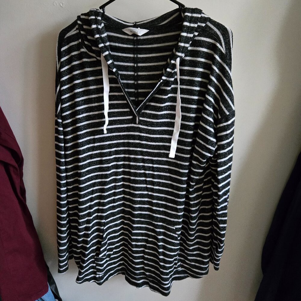 Black & White Striped Hoodie Shirt - Market & Spruce from Stitch Fix, Size 1X